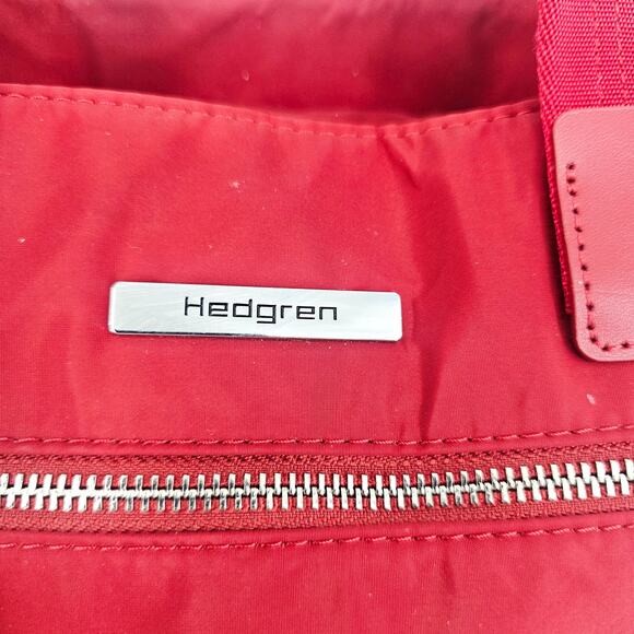 Hedgren Aura Glaze Red Water Resistant Tote Handbag Nylon Crossbody - Picture 7 of 16